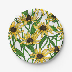 Yellow Rudbekia on white Paper Plate