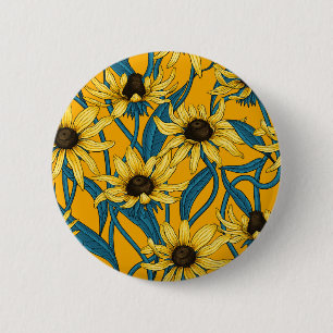 Yellow Rudbekia on yellow 6 Cm Round Badge