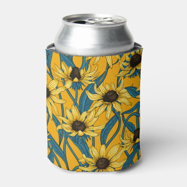 Yellow Rudbekia on yellow Can Cooler (Can Front)
