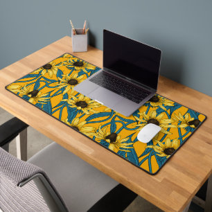 Yellow Rudbekia on yellow Desk Mat