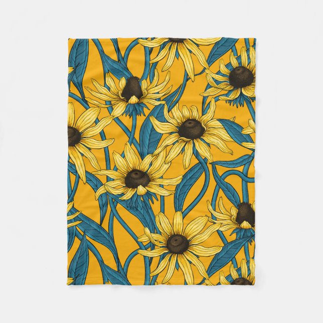 Yellow Rudbekia on yellow Fleece Blanket (Front)