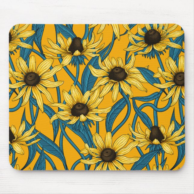 Yellow Rudbekia on yellow Mouse Mat (Front)