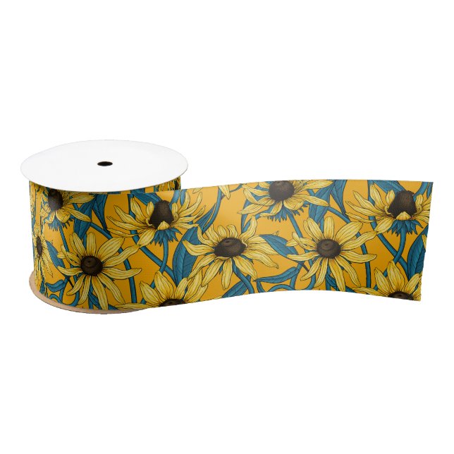 Yellow Rudbekia on yellow Satin Ribbon (Spool)