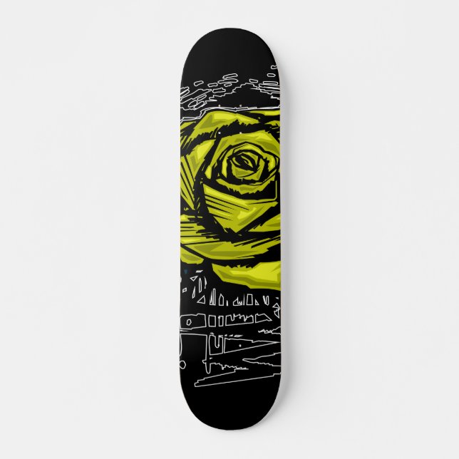 Yellow Rugged Rose Graffiti Art • Urban Street Skateboard (Front)