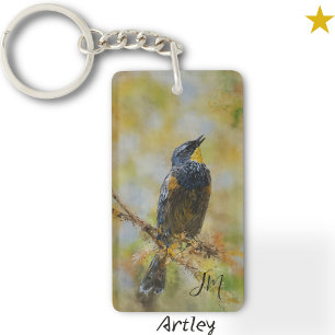 Yellow Rumped Warbler Bird Painting Name  Key Ring
