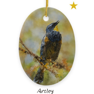 Yellow Rumped Warbler Bird Painting Year Holiday Ceramic Tree Decoration