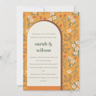 Yellow Rust Groovy Retro Arch Flora Couples Shower Invitation