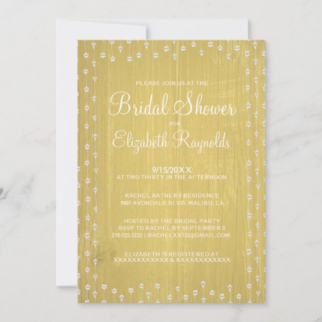 Yellow Rustic Country Bridal Shower Invitations (Front)