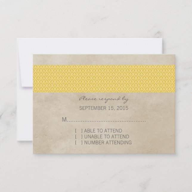 Yellow Rustic Damask RSVP Card (Front)