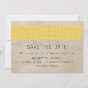 Yellow Rustic Damask Save the Date Invite