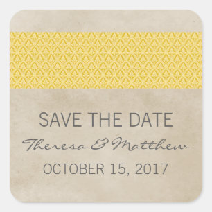Yellow Rustic Damask Save the Date Stickers