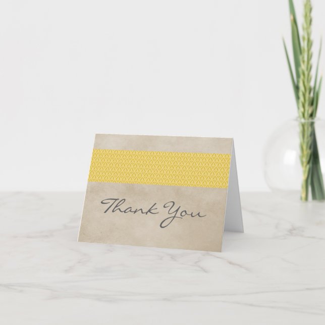 Yellow Rustic Damask Thank You Card (Front)