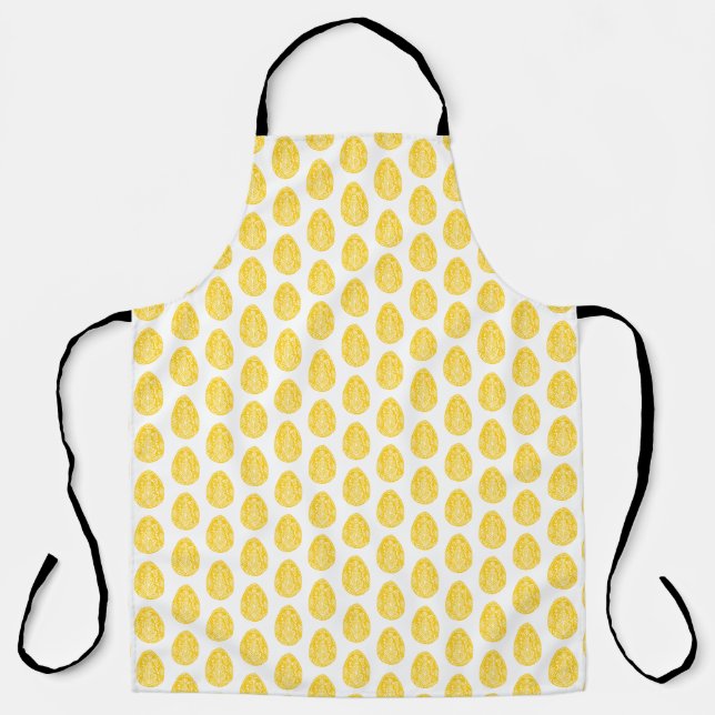 Yellow Rustic Floral Easter Egg Linocut Apron (Front)