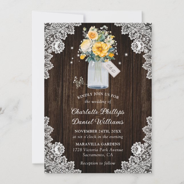 Yellow Rustic Floral Wedding Invitation (Front)