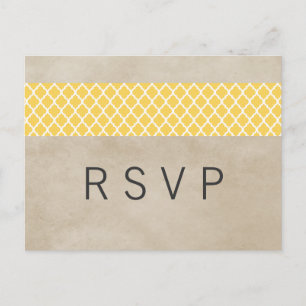 Yellow Rustic Quatrefoil RSVP Postcard