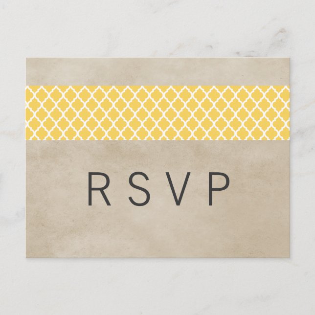 Yellow Rustic Quatrefoil RSVP Postcard (Front)