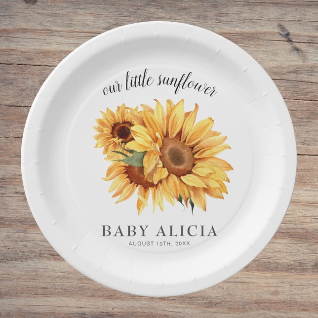 Yellow Rustic Sunflower Baby Shower Paper Plate (Creator Uploaded)