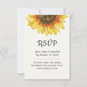Yellow Rustic sunflower. Wedding RSVP Card