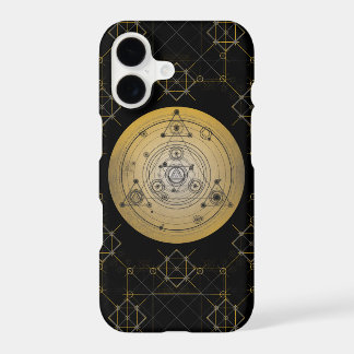 Yellow sacred geometry circle with alchemy pattern