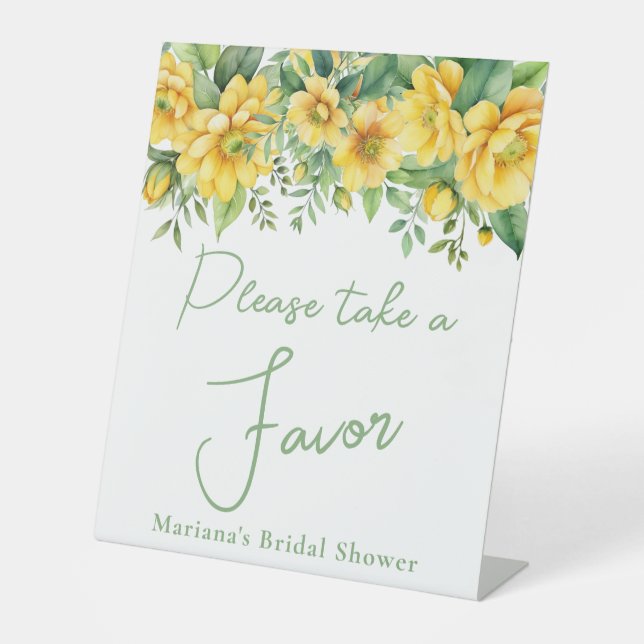 Yellow Sage Floral Bridal Shower Favour Pedestal Sign (Front)