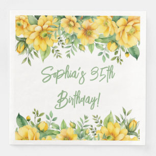 Yellow Sage Green Any Age Floral Party Napkins