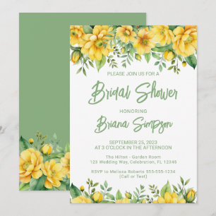 Yellow Sage Green Floral Bridal Shower Invitation