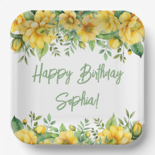 Yellow Sage Green Flowers Floral Party Napkins Paper Plate