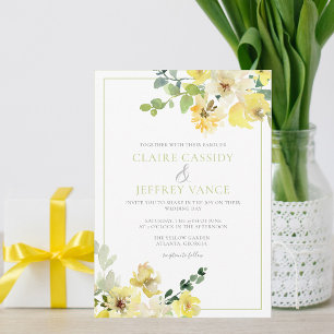 Yellow Sage Green Watercolor Floral Summer Wedding Invitation