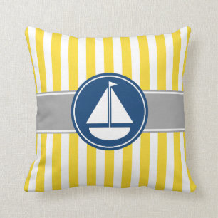 Yellow Sailboat Stripes Cushion