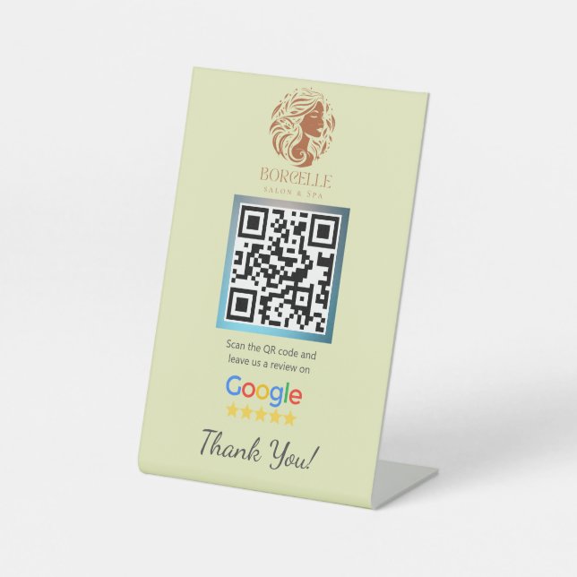 Yellow Salon Google Review Counter Stand Template Pedestal Sign (Front)