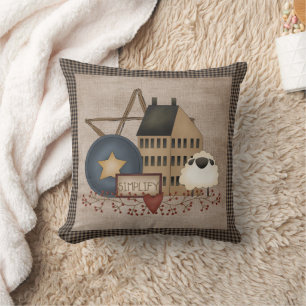 Yellow Saltbox House - Simplify -Primitive Country Cushion