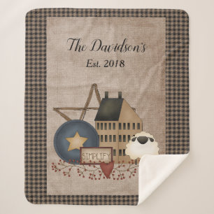 Yellow Saltbox House - Simplify Primitive Country Sherpa Blanket