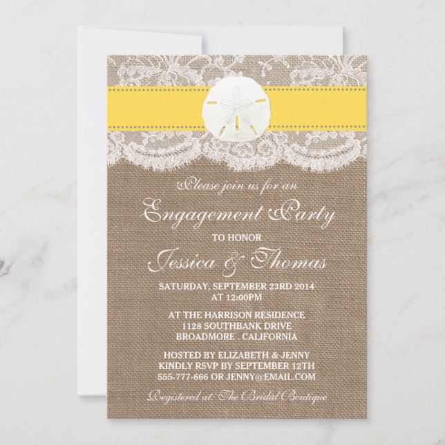 Yellow Sand Dollar Beach Engagement Party Invitation (Front)