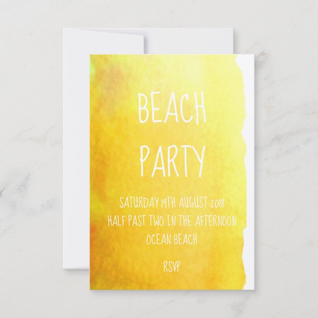 Yellow sand watercolor modern beach party invitation (Front)