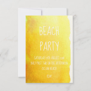 Yellow sand watercolor modern beach party invitation