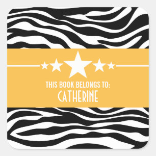 Yellow Sassy Star Zebra Bookplate Stickers