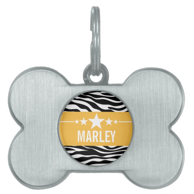 Yellow Sassy Star Zebra Pet Tag (Front)