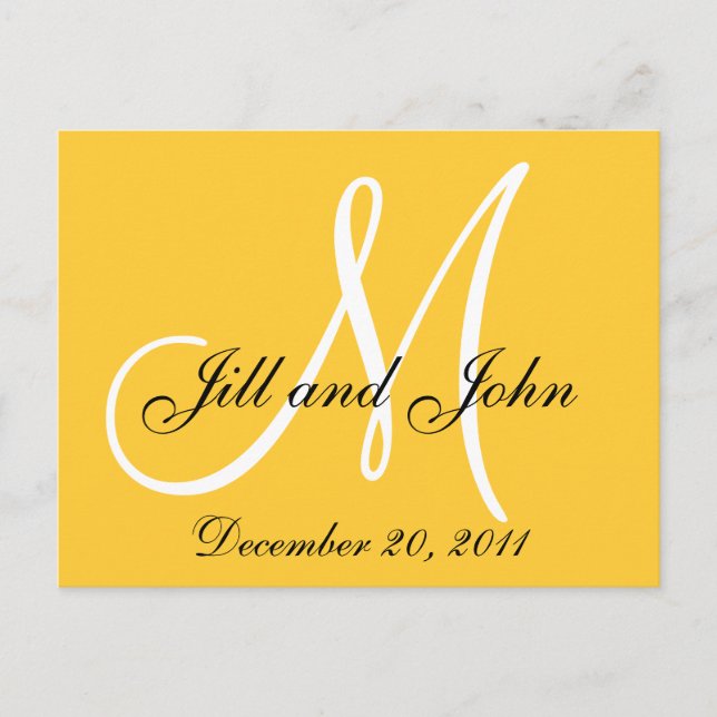 Yellow Save the Date Monogram Postcards (Front)