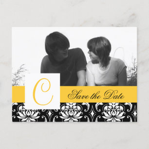 Yellow Save the Date Postcard Black Damask Photo