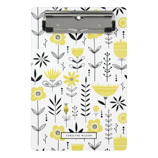 Yellow Scandinavian Floral Pattern Mini Clipboard (Front)