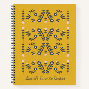 Yellow Scandinavian Flower Personalised Recipe Notebook
