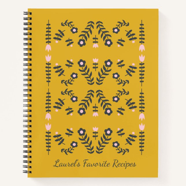 Yellow Scandinavian Flower Personalised Recipe Notebook (Front)