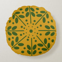 Yellow Scandinavian Folk Art Round Pillow