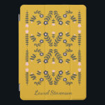 Yellow Scandinavian Folk Flower Personalised iPad Pro Cover<br><div class="desc">Modern Scandinavian style folk flower drawing in yellow,  pink,  and grey,  personalised with your name.</div>