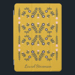 Yellow Scandinavian Folk Flower Personalised iPad Pro Cover<br><div class="desc">Modern Scandinavian style folk flower drawing in yellow,  pink,  and grey,  personalised with your name.</div>