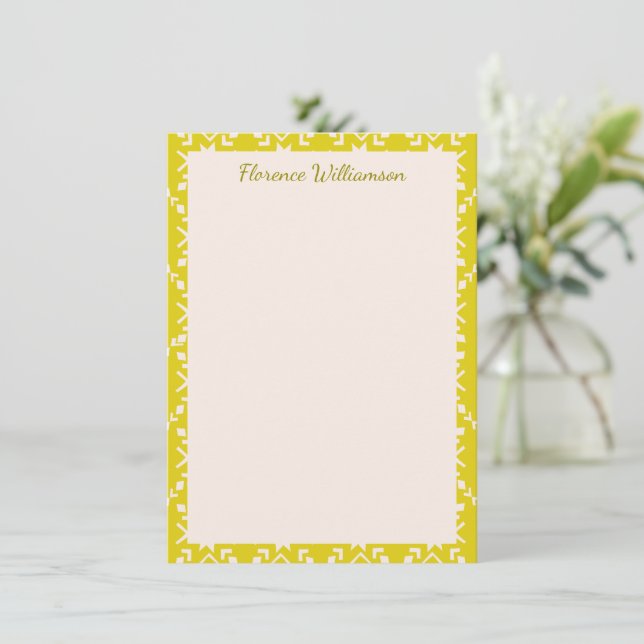 Yellow Scandinavian Folk Geometric Personalised Thank You Card (Standing Front)