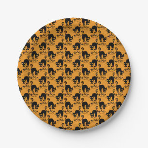 Yellow scared cat pattern paper plate