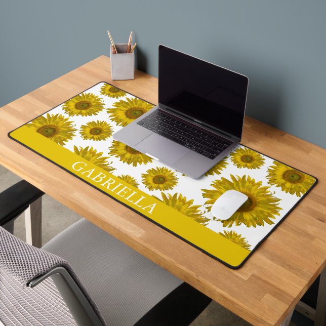 Yellow Scattered Sunflowers Desk Mat (Office 2)