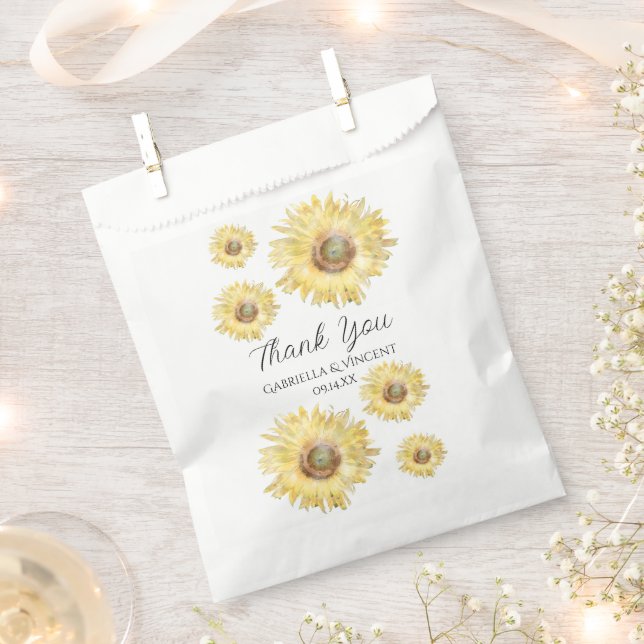 Yellow Scattered Sunflowers Watercolor Wedding Favour Bags (Clipped)