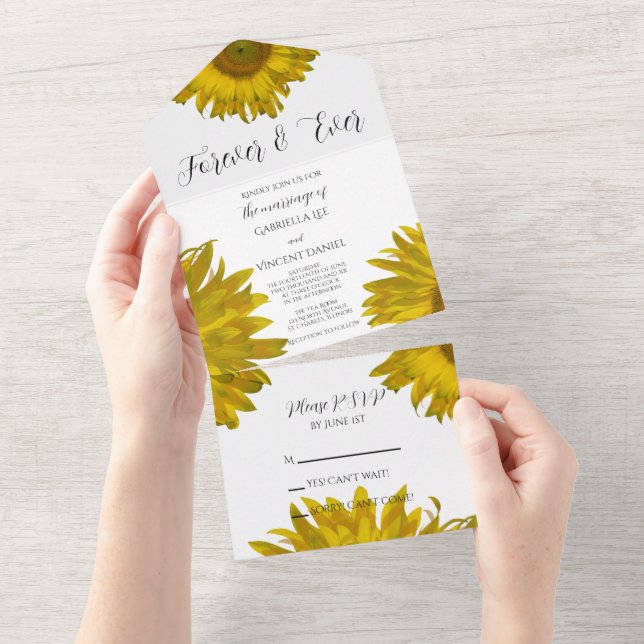 Yellow Scattered Sunflowers Wedding All In One Invitation (Tearaway)